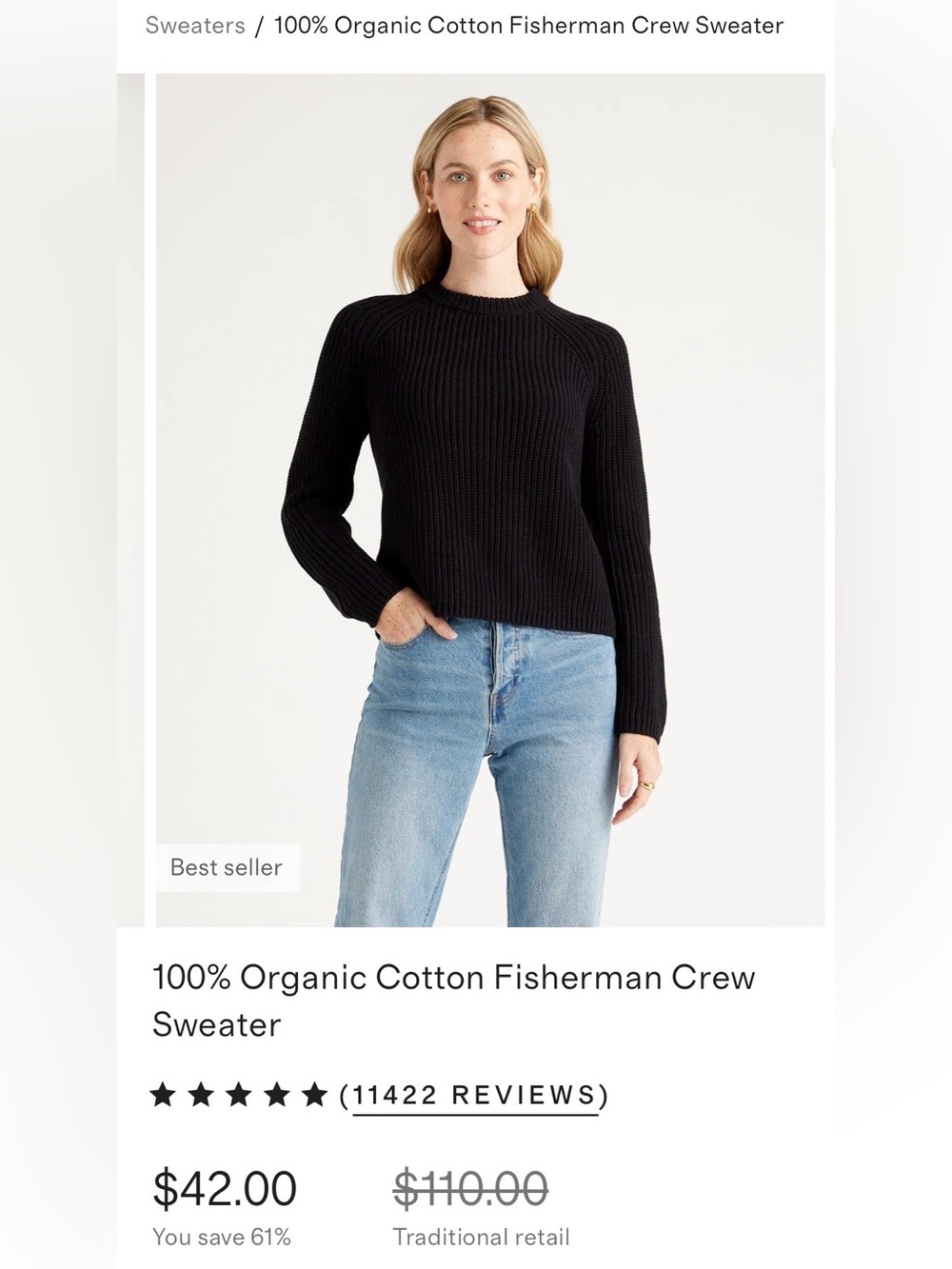 Quince Cotton Fisherman Crew Sweater